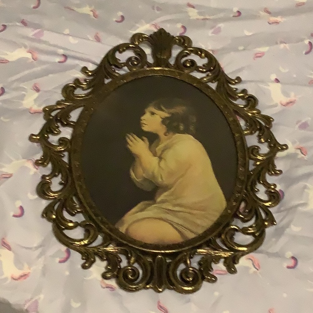 Ornate Gold Framed Praying Child Wall Art